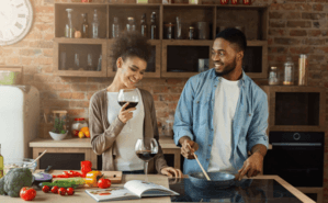 couple cooking together
